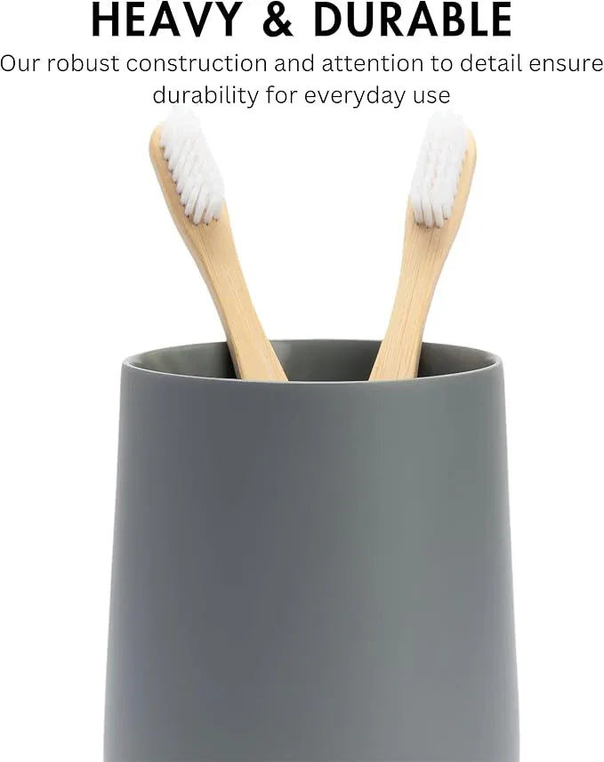 Yew Design Matte Gray Toothbrush and Toothpaste Holder and Cup for Bathroom Vanity and Countertop, Round Organizer for Electric Toothbrushes, Floss, Razors, Cotton, and Mouthwash - ModernBath