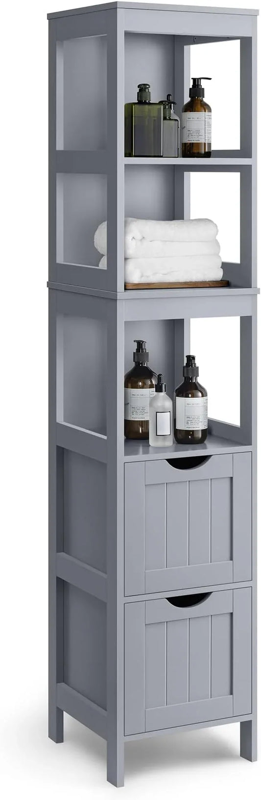 VASAGLE Storage Cabinet, Storage Organizer Rack Stand for Bathroom, Living Room, Bedroom, Multifunctional Corner Unit, 2 Drawers, 55.7 Inches in Height, Dove Gray UBBC066G02 - ModernBath
