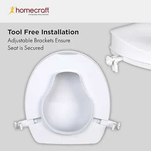 Homecraft Savanah Raised Toilet Seat with Lid, 2" Elevated Seat for Seniors, Universal Fit for Most Standard Toilets, Portable & Tool-Free, Seat Riser, Ergonomic Design, White - ModernBath