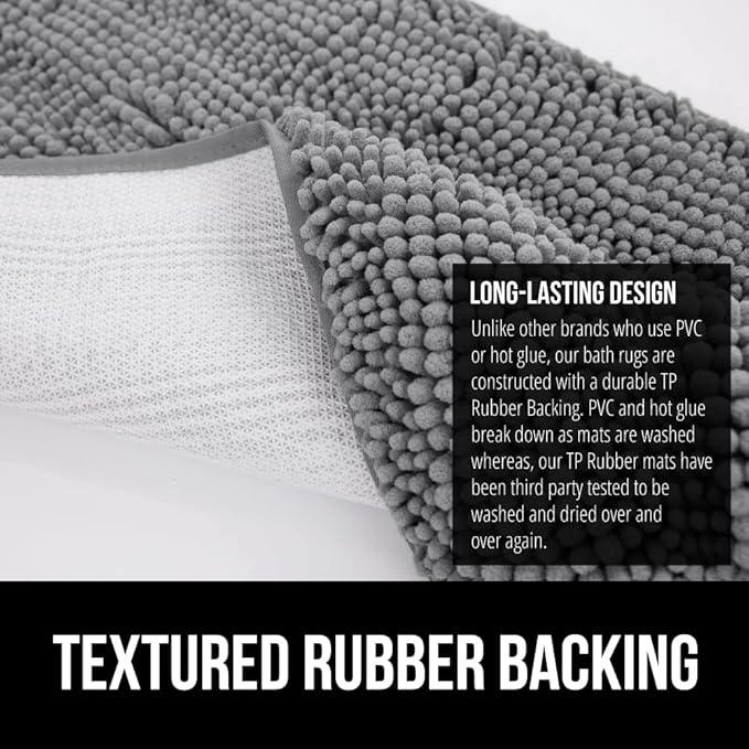 GORILLA GRIP Bathroom Rug Sets 3 Piece, Bath Mat Set and Oval Toilet Base with Rubber Backing, Plush Absorbent Shaggy Chenille Washable Mats, Includes 24x19.5, 24x17 and 36x24 Inch Rugs, Grey - ModernBath
