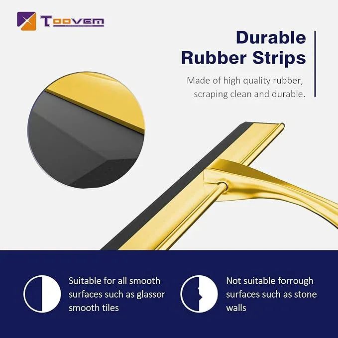 TOOVEM 12 Inch Shower Squeegee for Glass Doors, Window, Bathroom, Car Windshield, Shower Cleaning Tools with S Hook, Square Sticky Hook（Gold） - ModernBath