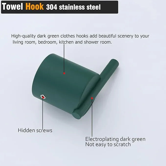 RANDOM Dark Green Towel Hooks for Bathrooms Round Shower Hooks SUS304 Stainless Steel Wall Mount Coat Hooks.96068-8DKG - ModernBath