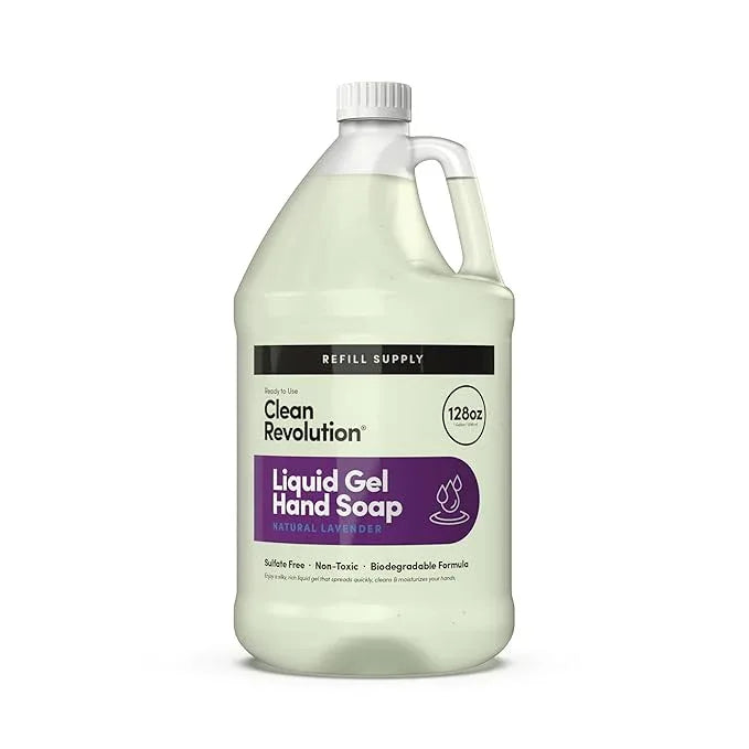 Clean Revolution Liquid Gel Hand Soap, Silky Rich Liquid, Quick Lather, Fast Rinsing, Contains Real Essential Oils (Natural Lavender) 128 Fl Oz - ModernBath