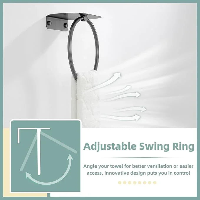 APLusee Gunmetal Gray Towel Ring with Shelf, 304 Stainless Steel Bathroom Towel Holder, Wall Mounted Swivel Loop for Kitchen Shower, Rustproof & Easy to Install - ModernBath