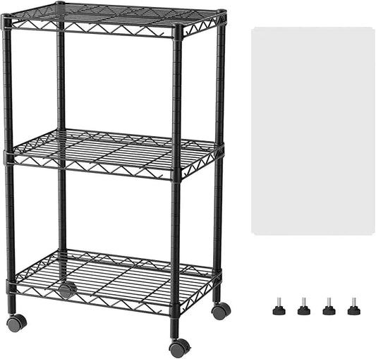 SINGAYE 3 Small Shelves Storage Shelf Wire Shelving Unit Metal Shelf Adjustable Organizers Storage Shelving with Wheels for Bathroom Laundry Room Kitchen Pantry11.5”D x 17.5”W x 30.5”H Black - ModernBath