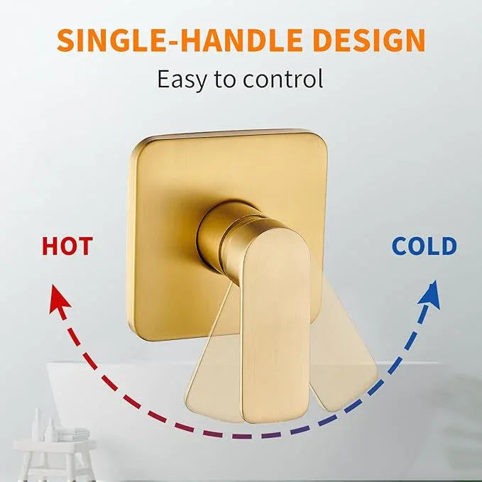 Brushed Gold Shower Faucet Single Function Trim Kit with Rough-in Valve Set Bath Rainfall Shower System 8inch Square Stainless Steel Metal Shower Head - ModernBath