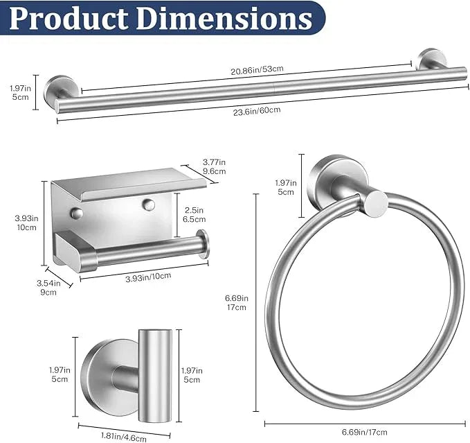 5 Pieces Bathroom Hardware Set Brushed Nickel Towel Bar Set Round Towel Holder Set Upgraded Paper Towel Holder with Shelf Stainless Steel Wall Mounted,23.6 Inch - ModernBath