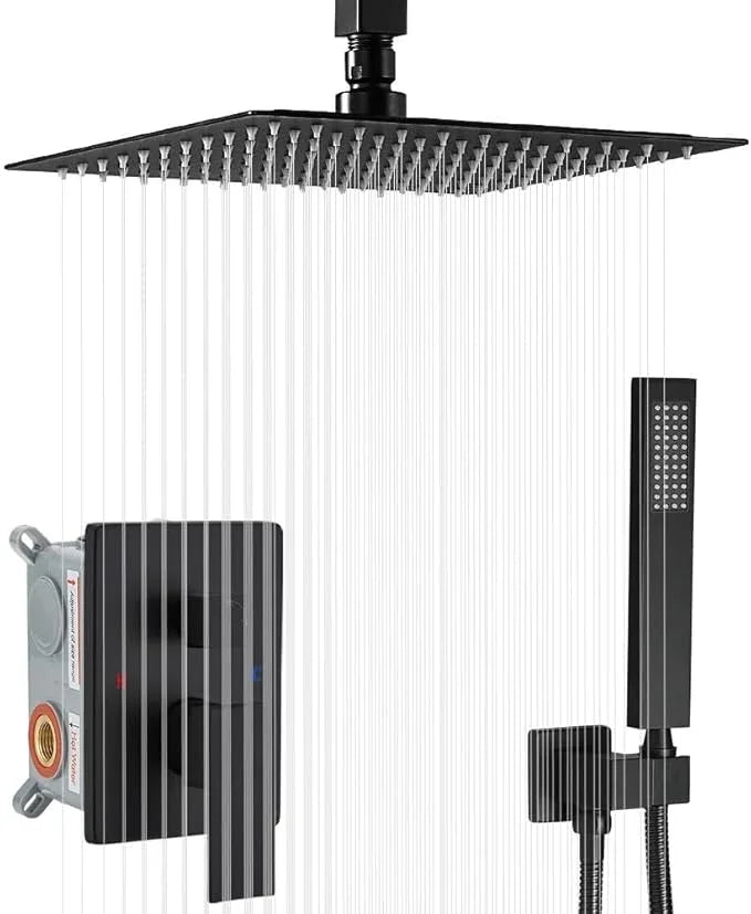 Heable Shower System Matte Black Bathroom 10 Inch Rain Shower Head Ceiling Mount with Handheld Luxury High Pressure Shower Combo Set Shower Faucet Rough-in Valve Body and Trim Kit - ModernBath