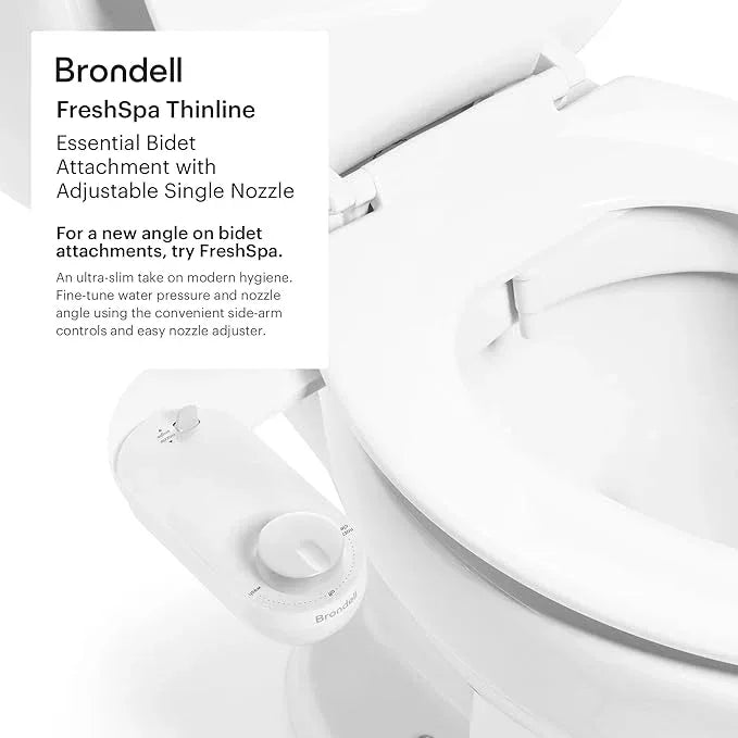 Brondell Fresh Spa Adjustable, Bidet Attachment FSA-15 for Toilet Seats with Adjustable Single Nozzle, Side Arm Control, Thin Profile, White (Ambient Temperature) - ModernBath