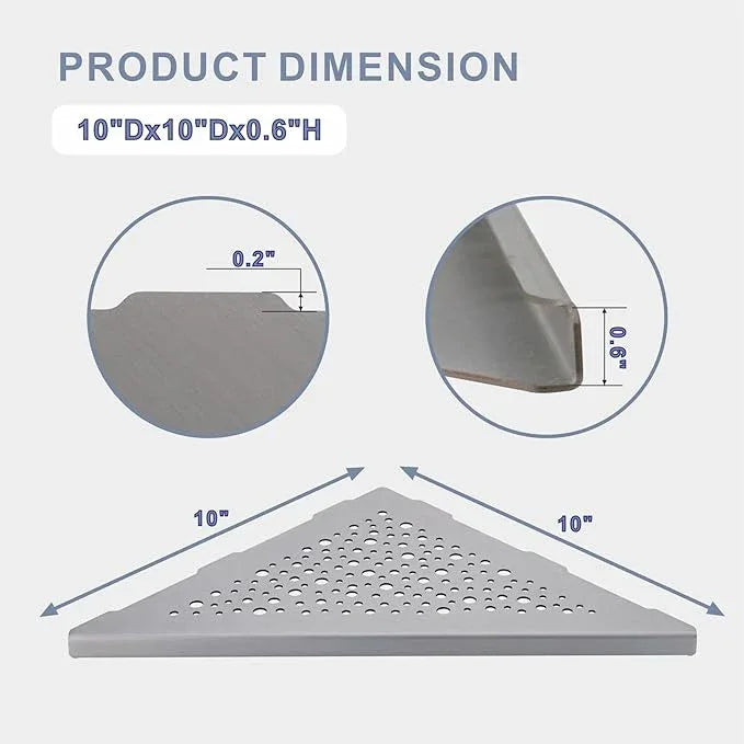 10" Brushed Nickel Corner Shower Shelf, No Drill 304 Stainless Steel Recessed Shower Shelves Grout in Corner Tile Bathroom Shelves for Tiled Wall,2 Pack - ModernBath