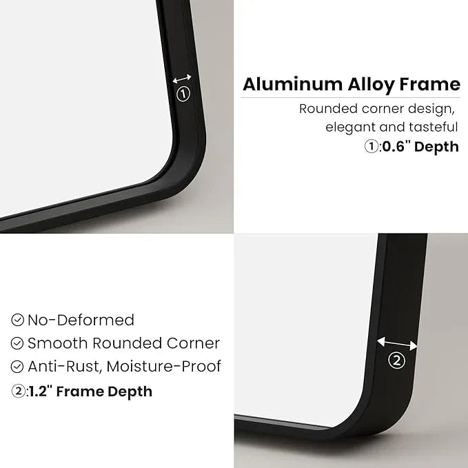 JISOSO Black Bathroom Mirror 24X36 Inch, Black Metal Framed Mirror for Wall, Rounded Rectangle Matte Bathroom Vanity Mirror with Tempered Glass, Anti-Rust, Horizontal/Vertical - ModernBath