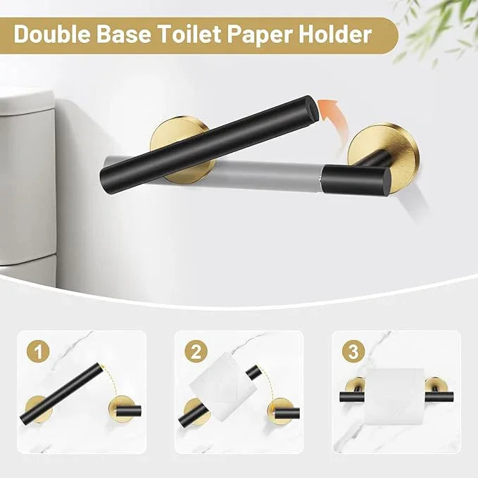 Black Gold Bathroom Hardware Set, 4-Piece Towel Holder Set Include Double Bases Toilet Paper Holder,Towel Ring and 2 Towel Hooks Stainless Steel Wall Mounted Bathroom Hardware Accessories Set - ModernBath