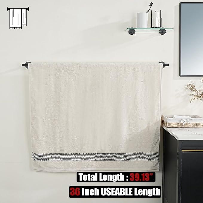 JQK Bath Towel Bar Black, 39 Inch 304 Stainless Steel Thicken 1mm Single Towel Rack for Bathroom, Towel Holder Wall Mount, Useable Length 36 Inch, TB110L36-PB - ModernBath