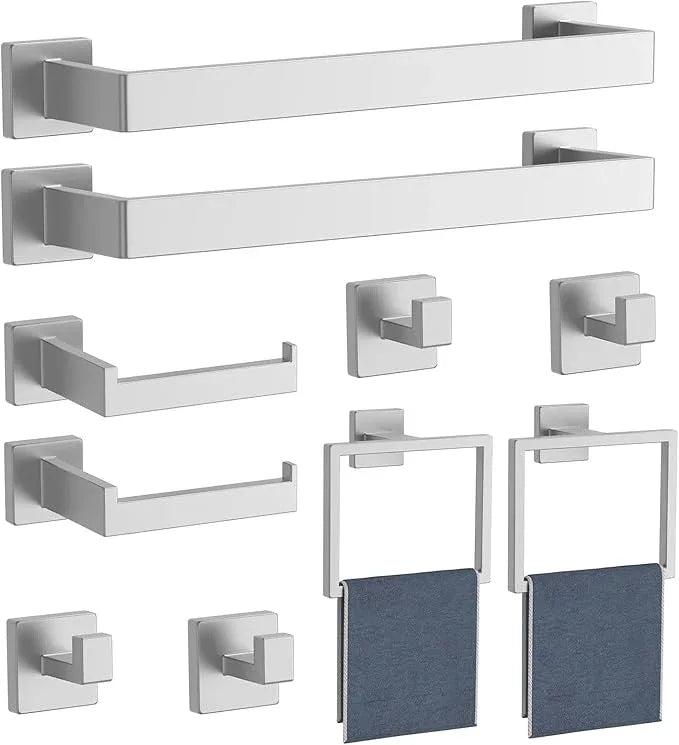 LACHILL 10-Pieces Brushed Nickel Bathroom Accessories Set, Bath Towel Bar Set, SUS 304 Stainless Steel Bathroom Hardware Set, Towel Holder, Towel Racks for Bathroom Wall Mounted - ModernBath