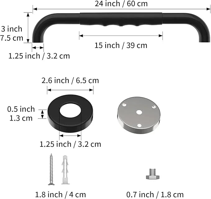 24 Inch Shower Grab Bar w/Anti Slip Rubber Grip, Munzong Black Stainless Steel Bathroom Grab Bar, Bathroom Balance Bar,Safety Handrail Support,Handicap Injury Elderly Senior Assist Bath Handle - ModernBath