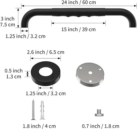 24 Inch Shower Grab Bar w/Anti Slip Rubber Grip, Munzong Black Stainless Steel Bathroom Grab Bar, Bathroom Balance Bar,Safety Handrail Support,Handicap Injury Elderly Senior Assist Bath Handle - ModernBath