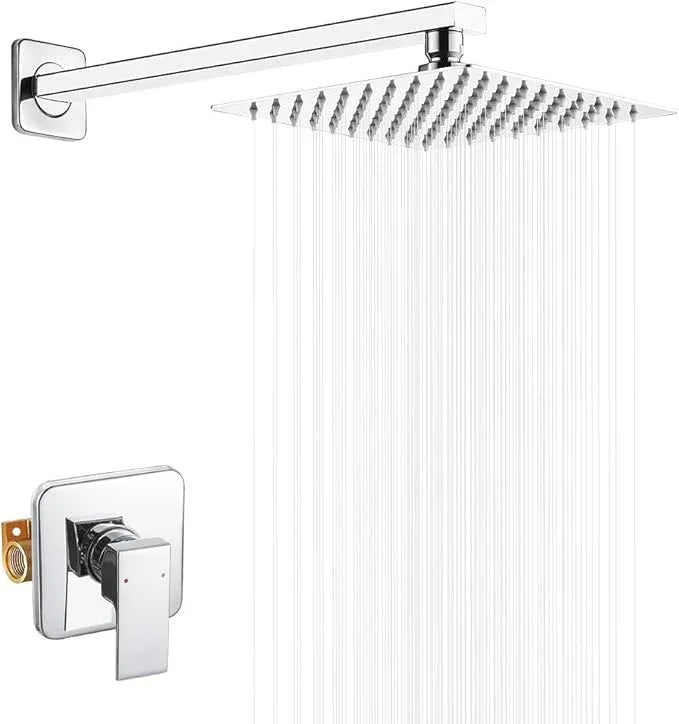 JingGang Polished Chrome Shower Faucet Set Bathroom Luxury Rainfall Shower System with Rain Shower Head Single Function Shower Trim Kit with Rough-in Valve - ModernBath