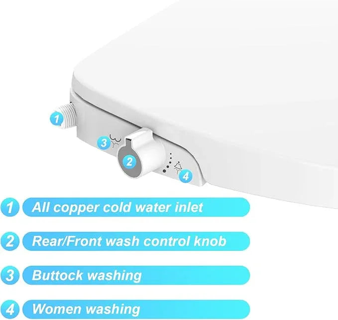 Bidet Seat Elongated with Dual Nozzle, Non Electric Bidet Attachment for Toilet, Adjustable Water Pressure Wash for Personal Care and Bathroom Upgrade, Easy DIY Install PP Toilet Seat - ModernBath
