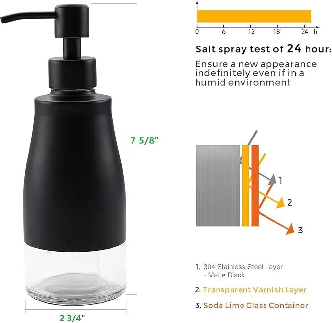 Gaussra Black Soap Dispenser with Coasterand Stickers, Refillable Liquid Stainless Steel Soap Dispenser for Kitchen Sink, Bathroom Countertop (11OZ / 320ML) - ModernBath