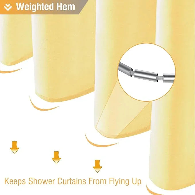 BTTN Yellow Fabric Shower Curtain - Linen Textured Weighted Cloth Shower Curtain Set with 12 Plastic Hooks, Machine Washable, Modern Hotel Luxury, Decorative Neutral Bath Curtains for Bathroom, 72x72 - ModernBath