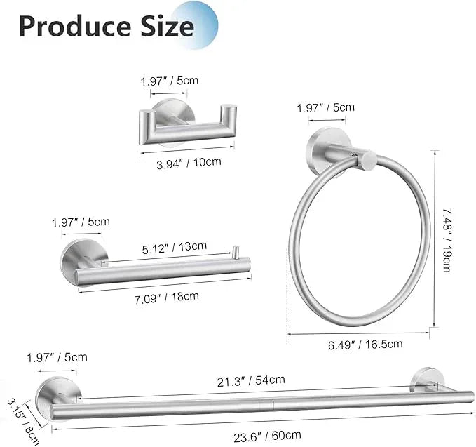 10-Piece Towel Bar Set Brushed Nickel Bathroom Hardware Set Upgraded Towel Hooks Towel Holder Set for Bathroom Stainless Steel Wall Mounted Bathroom Accessories Set 23.6 Inch - ModernBath