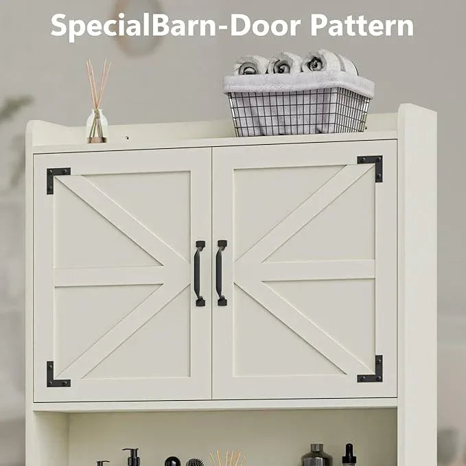 Vabches Over The Toilet Storage Cabinet, Farmhouse Storage Cabinet Over Toilet with 2 Barn Door & Toilet Paper Holder Stand，Home Space-Saving Toilet Rack, for Bathroom, Restroom, Laundry - ModernBath