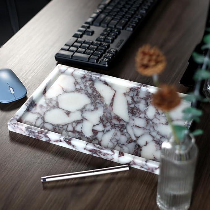 Real Luxurious Natural Marble Vanity Tray Genuine Marble Storage Tray for Home Decor Stone Tray for Bathroom/Kitchen/Vanity/Dresser,Plate Holder for Tissues, Candles, Towel - ModernBath