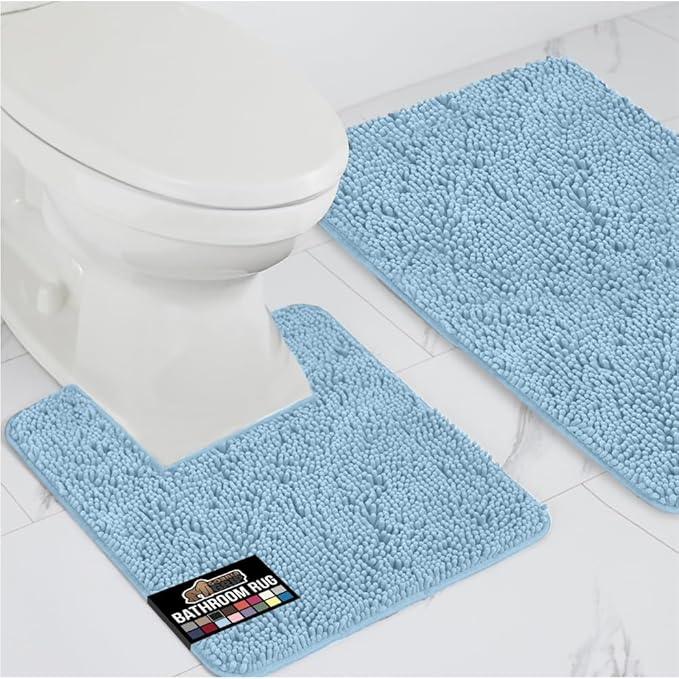 GORILLA GRIP Bathroom Rug Sets, Soft Chenille 2 Piece Area Rugs Set, Toilet Base Mat and 30x20 Carpet, Absorbent Microfiber Washable Mats Dry Quickly, Home Décor and Bath Room Accessories, Sky - ModernBath