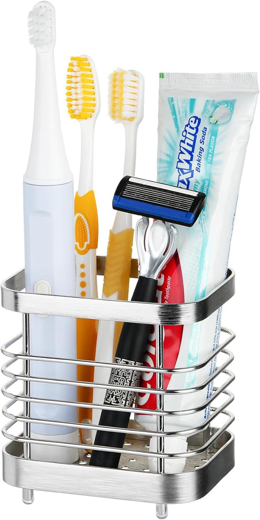 MYITYARD Toothbrush Holder for Bathroom, Stainless Steel Ventilated Electric Toothbrush & Toothpaste Holder, Modern Metal Bathroom Toothbrush Organizer, Bathroom Accessories, Silver