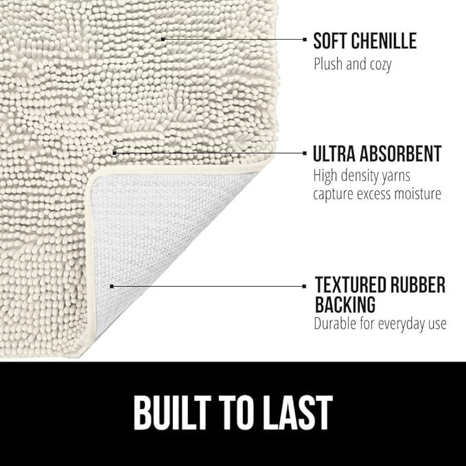 GORILLA GRIP Bathroom Rug Sets, Soft Chenille 2 Piece Area Rugs Set, Toilet Base Mat and 30x20 Carpet, Absorbent Microfiber Washable Mats Dry Quickly, Home Décor and Bath Room Accessories, Ivory - ModernBath