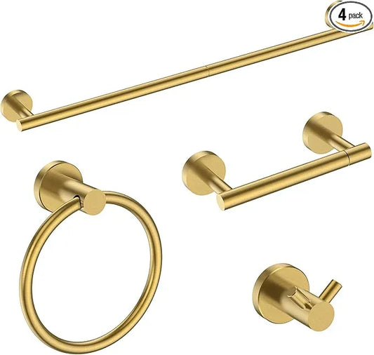 FORIOUS Bathroom Hardware Accessories Set, SUS304 Stainless Steel 24 Inch Towel Bar Set, Modern Towel Racks Holder for Bathroom Wall Mounted, 4 Pieces, Brushed Gold - ModernBath