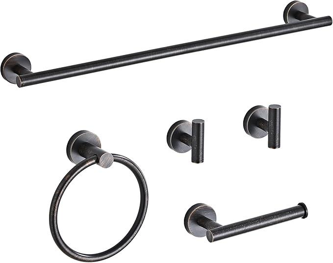 Oil Rubbed Bronze Bathroom Hardware Set 5 Piece with Towel Racks for Bathroom, SUS304 Stainless Steel Bath Towel Bar Set, 24 Inch Wall Mounted Accessories Kit - ModernBath