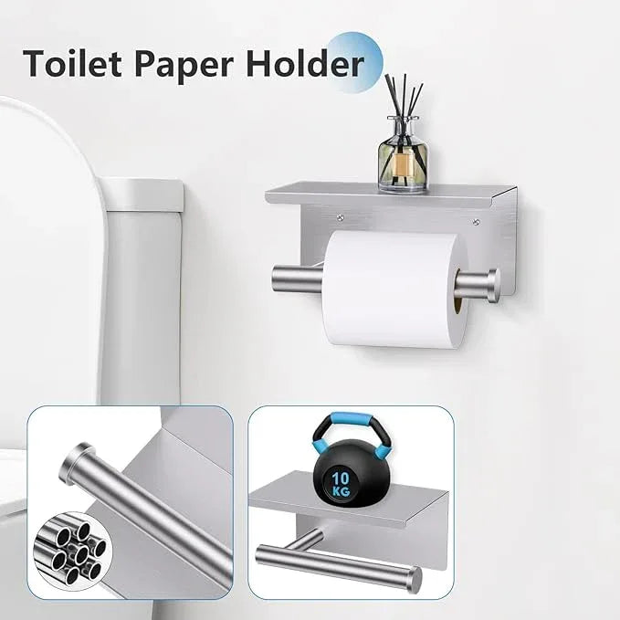 TNOMS Brushed Nickel 5 Pieces Towel Bar Set Bathroom Hardware Set Upgraded Toilet Paper Holder with Shelf,Towel Holder Set for Bathroom Stainless Steel Wall Mounted 23.6 Inch - ModernBath