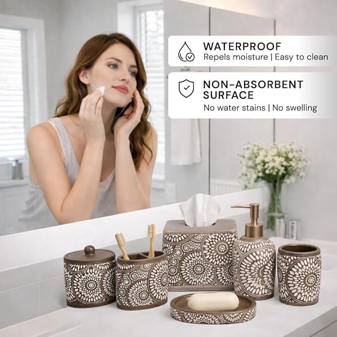 6-Piece Bathroom Accessories Set – Soap Dispenser, Toothbrush Holder, Tumbler, Soap Dish, Cotton Swab Jar & Toilet Brush – Modern Bathroom Decor Set (Ciccone) - ModernBath