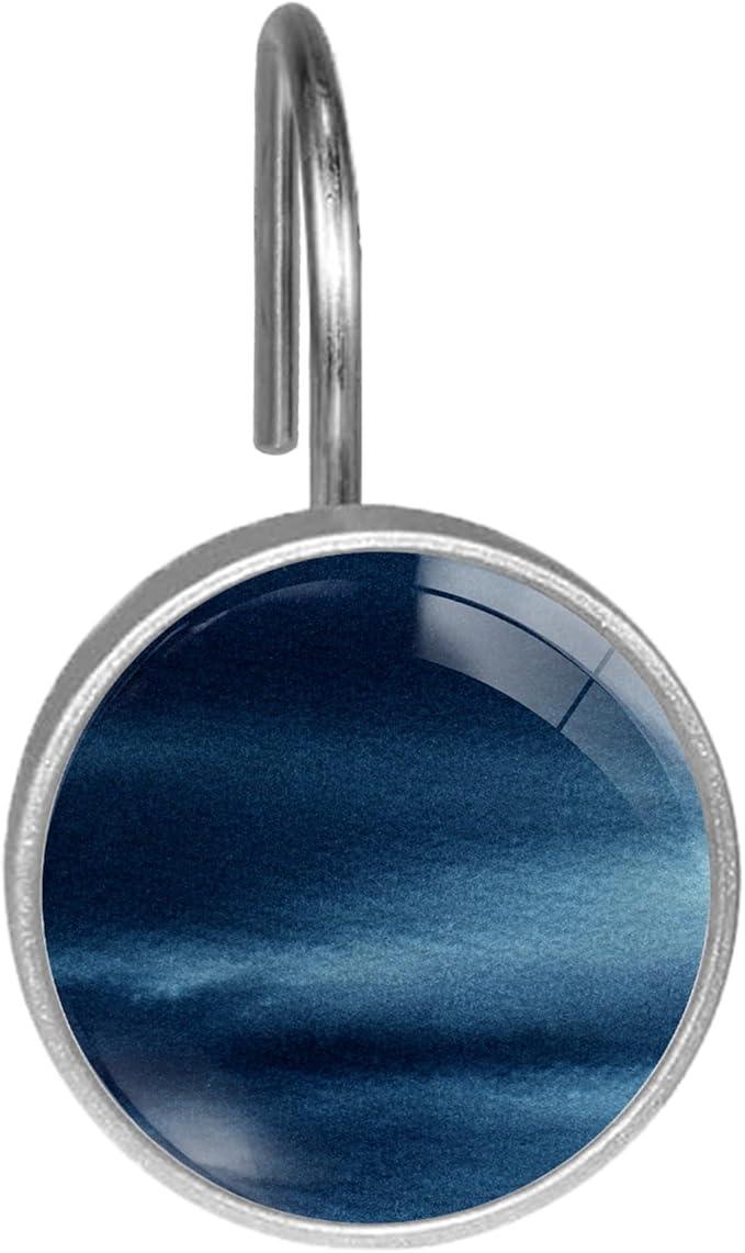 Navy Blue Shower Curtain Hooks Set of 12 Rustproof Metal Shower Hooks for Curtains Rods Shower Curtain Rings for Bathroom Living Room Bedroom Decor - ModernBath