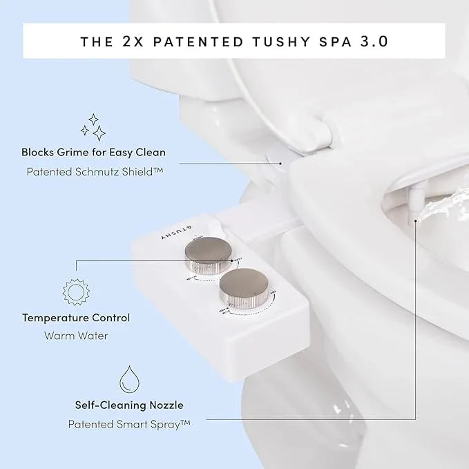 TUSHY Spa Self-Cleaning Warm Water Toilet Bidet Attachment. Adjustable Nozzle, Angle & Pressure Control. Easy DIY Home Install, Requires Sink Access for Optional Warm Water Control. (Biscuit/Platinum) - ModernBath
