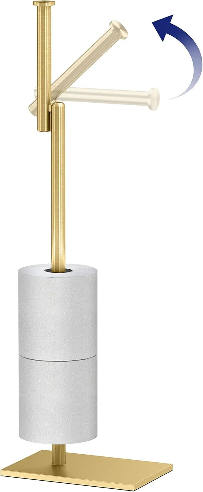 Gatco 1443B, Modern Rectangle Base Freestanding Toilet Paper Holder with Storage, 21.13”H, Brushed Brass - ModernBath