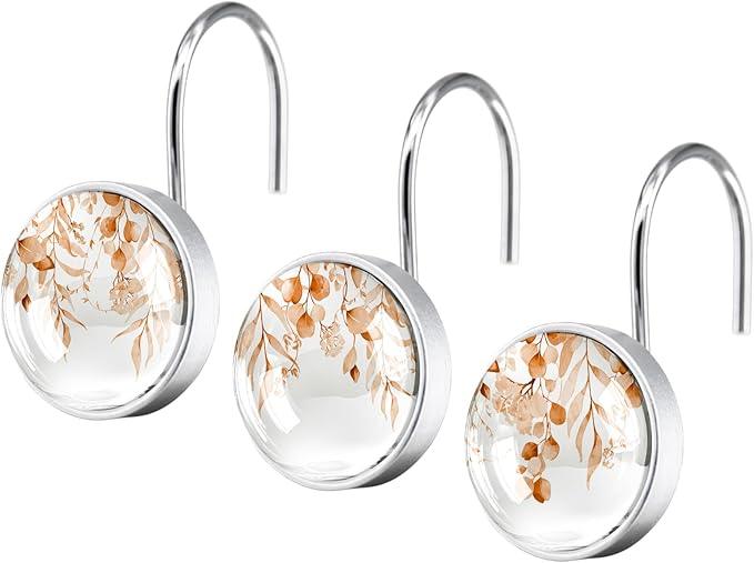 12 Pcs Orange Eucalyptus Decorative Shower Curtain Hooks Rustproof Stainless Steel Shower Rings Hanger for Modern Living Room Bedroom Bathroom Decor - ModernBath