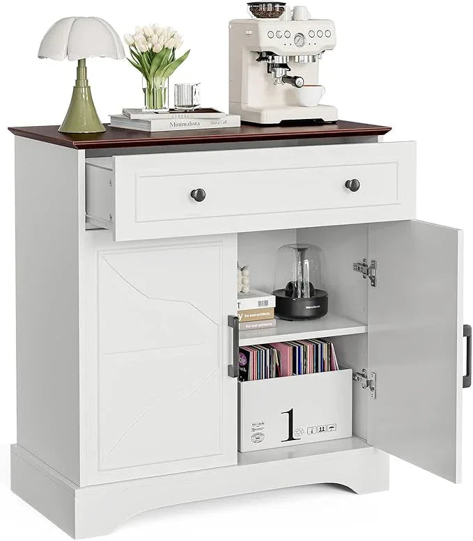 Buffet Cabinet with Storage, Coffee Bar with Drawer & Adjustable Shelf, Modern Sideboard for Kitchen, Living Room, White - ModernBath