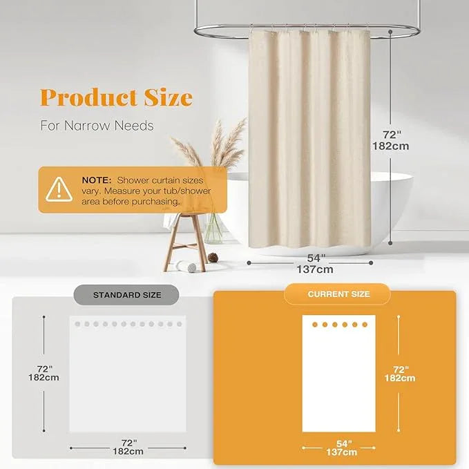 BTTN Stall Fabric Shower Curtain - 54x72 Inch Long Linen Textured Heavy Duty Shower Curtain Set with 10 Plastic Hooks, Hotel Spa Weighted Waterproof Neutral Bath Curtains for Bathroom - Cream/Beige - ModernBath