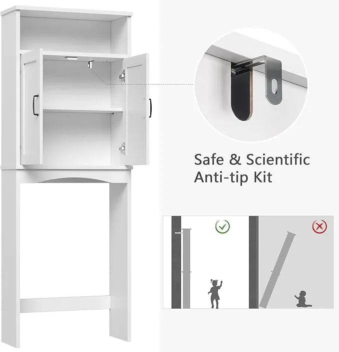 Over The Toilet Storage Cabinet, Over Toilet Bathroom Organizer with Adjustable Shelf and Double Doors, Space Saver Shelf Above Toilet Storage Cabinet (White) - ModernBath
