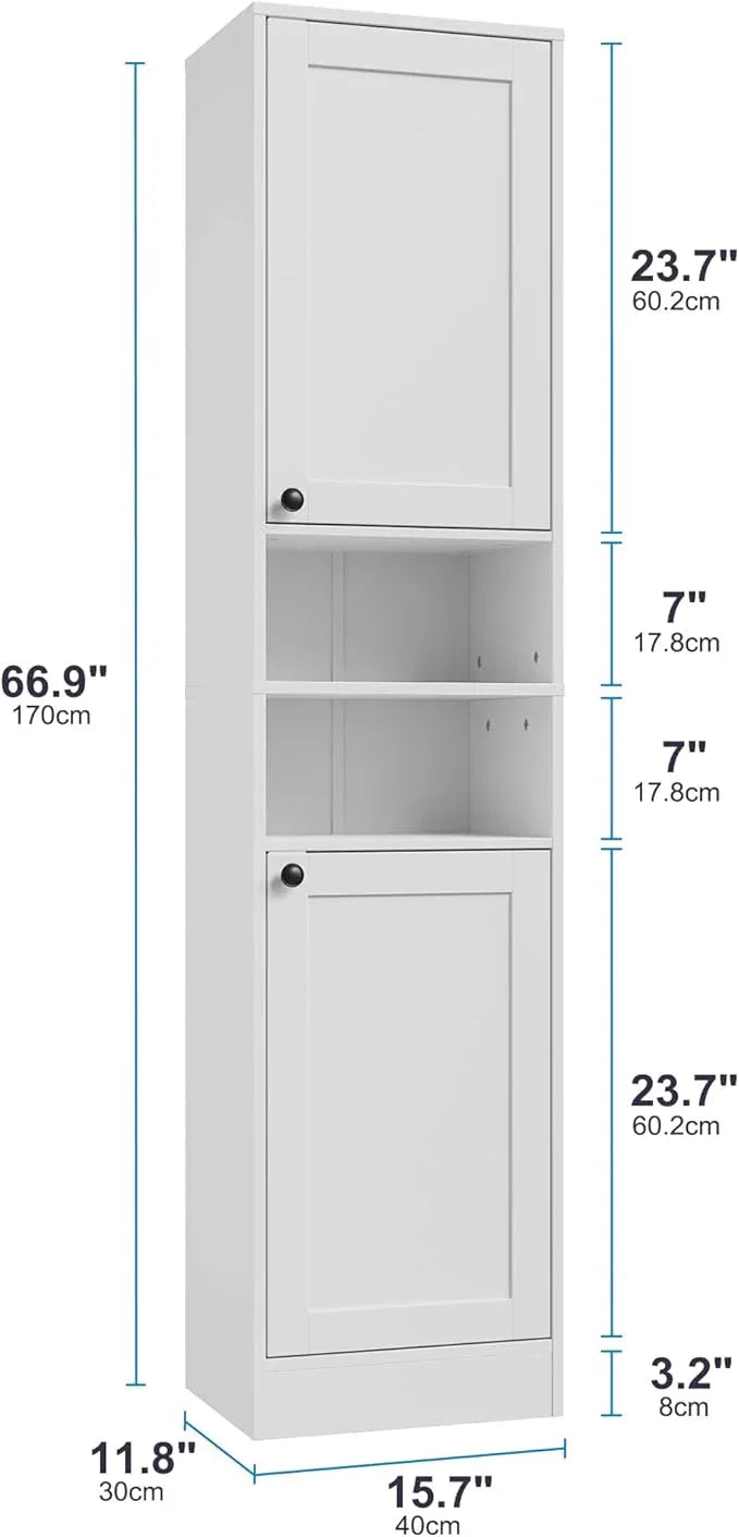 67" Tall Bathroom Cabinet with 2 Doors, Narrow Freestanding Floor Cabinet, Slim Storage Unit with Adjustable Shelves for Bathroom, Living Room, Entryway, Kitchen, White - ModernBath