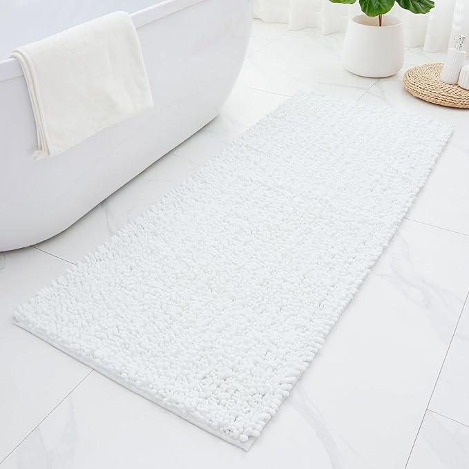 ILANGO Bathroom Rugs White 60x24,Extra Soft Absorbent Chenille Bath Rugs,Thick Non-Slip Shaggy Bath Mat,Machine Washable Quick Dry Bath Mats for Bathroom Runner Floor, Tub, Shower Accessories - ModernBath