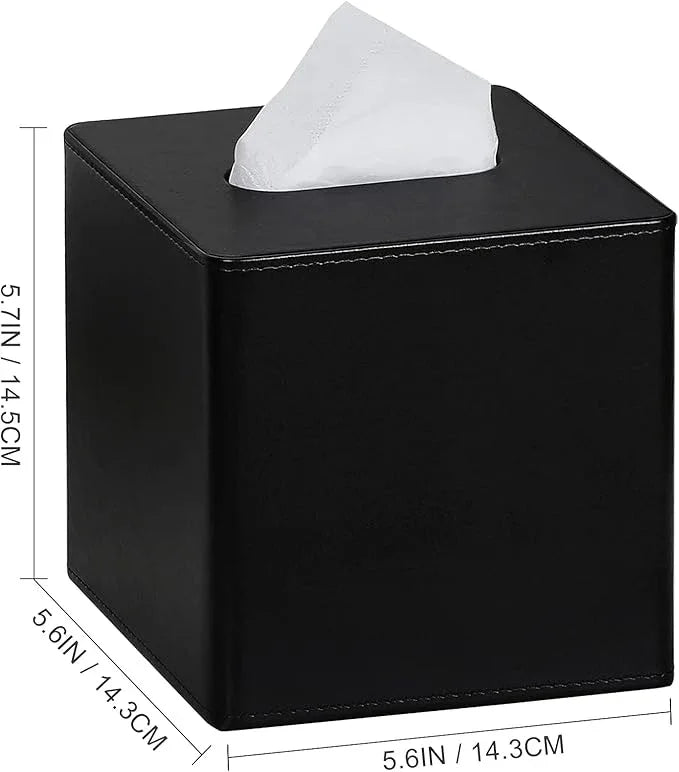 GOLRANLYE Tissue Box Cover Square PU Leather Facial Tissue Box Holder for Dresser Bathroom Decor (Black) - ModernBath