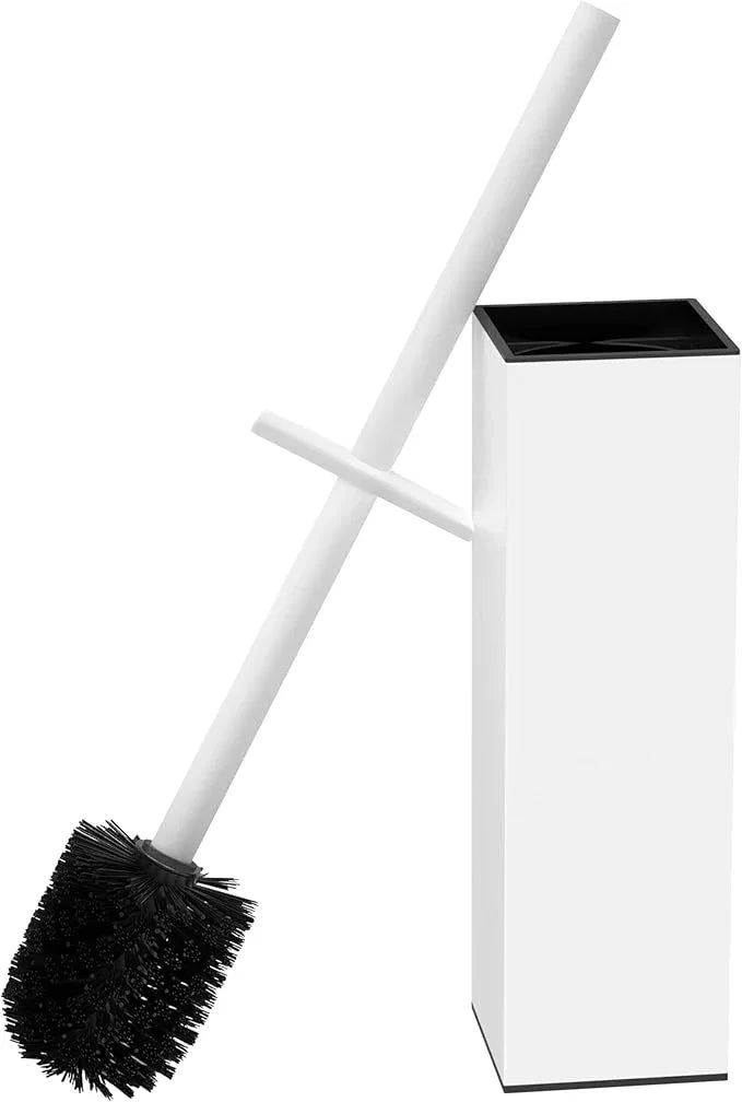 RUACQ Toilet Brush and Holder Set,Square Toilet Bowl Brush for Bathroom with 304 Stainless Steel Handle Toilet Cleaner Brush with Durable Scrubbing Bristles,Splash-Proof (White) - ModernBath