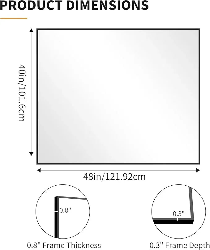 KOCUUY Black Bathroom Mirror, 40"x48" Large Rectangular Mirror with Metal Frame, Black Vanity Mirror with Modern Design for Bathroom, Living Room, Entryway, Hang Horizontal/Vertical - ModernBath