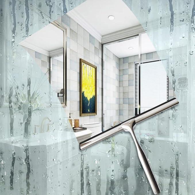 Shower Squeegee for Glass Doors Stainless Steel with Self Adhesive Hook Window Squeegee for Shower Door Bathroom Mirror Wiper, Window Glass Cleaning - ModernBath