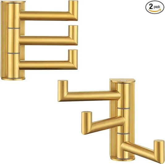APLusee Brushed Gold Swivel Towel Hook 2 Pack, 304 Stainless Steel Triple Clothes Hook, Wall Mount - ModernBath