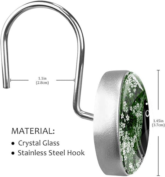 12 Packs Black Cat Floral Shower Curtain Hooks, Stainless Steel Glass Shower Curtain Rings for Bathroom, Rustproof Metal Curtain Rod Hooks - ModernBath