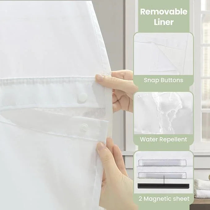 Inhousolu Extra Long No Hook Shower Curtain with Snap in Fabric Liner Set Waffle Weave 230GSM Weighted Hem, Waterproof & Washable Bathroom Curtain Spa Luxury with Mesh Top Window 72" W x 84" L White - ModernBath